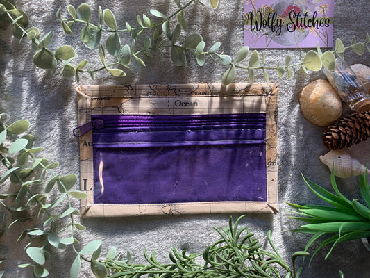 Cross Stitch Notion Pouch Vinyl Front Purple Map