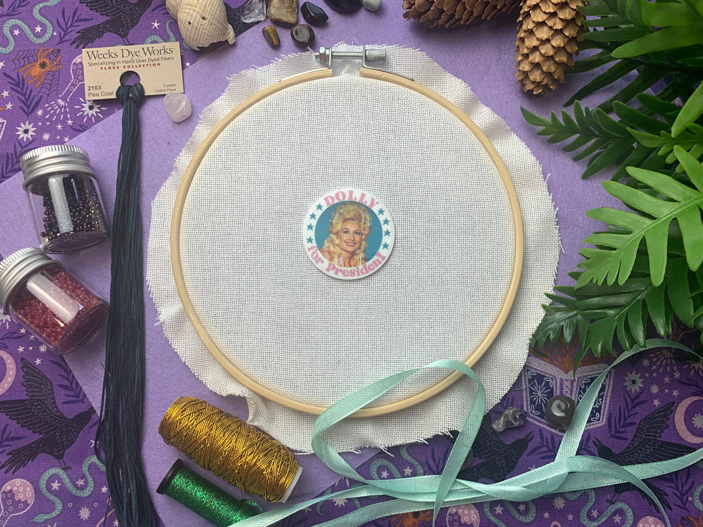Dolly For President Needleminder Cross Stitch Needle Holder Embroidery