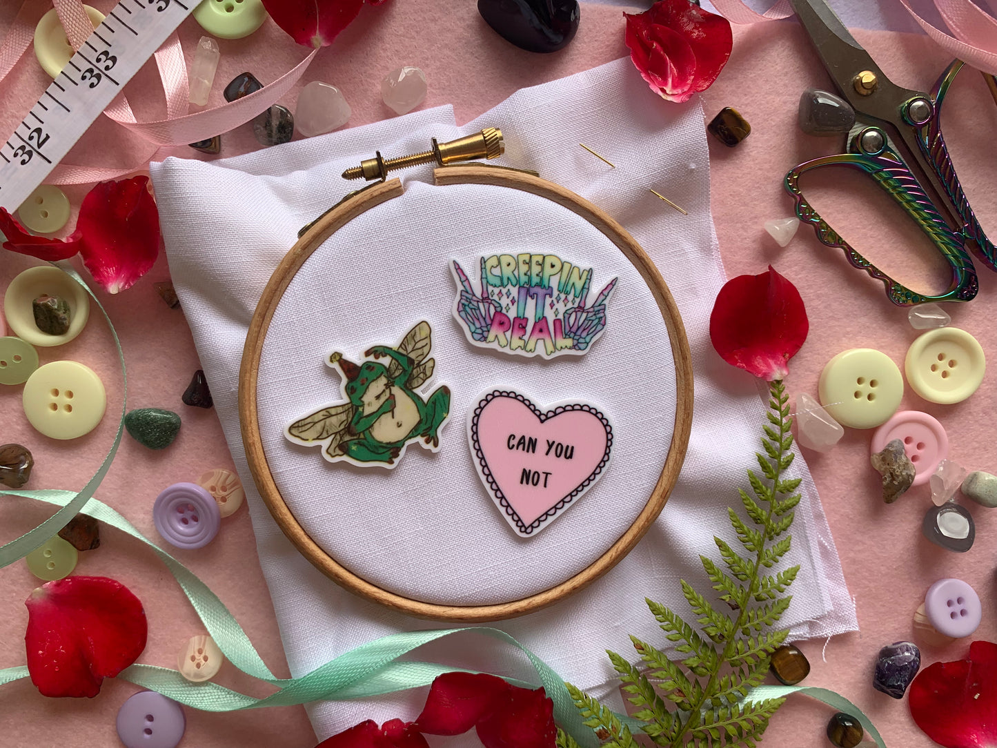Creepin Real Frog Fairy Sassy Heart Spooky Heart Needleminder Cross Stitch Needle Holder Embroidery Witchy Cottagecore